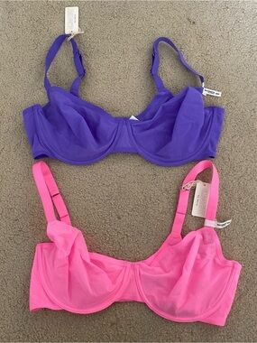 aerie Mesh Underwire balconette Bra Duo in Purple and Pink